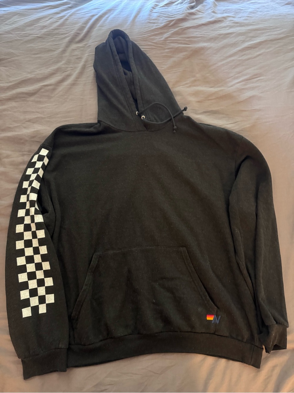 Aviator Nation Black Hoodie with White Checker Sleeve